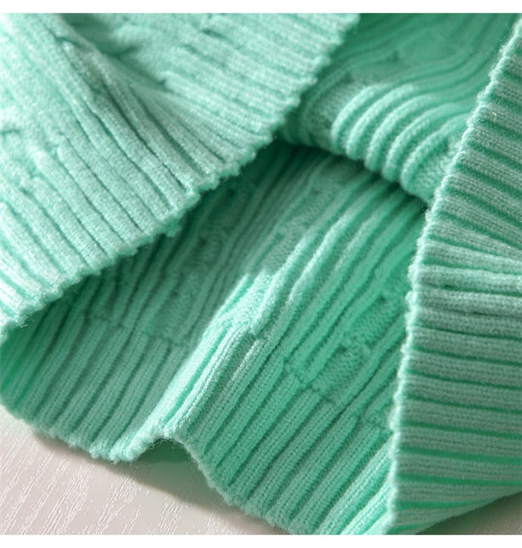 Y2K Ribbed Knitted Crop Top Green Kawaii Side