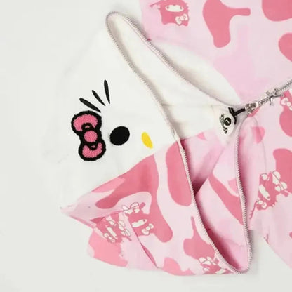 'Wild Kitty' Kawaii Kitty Face Zipped Oversized  Hoodie
