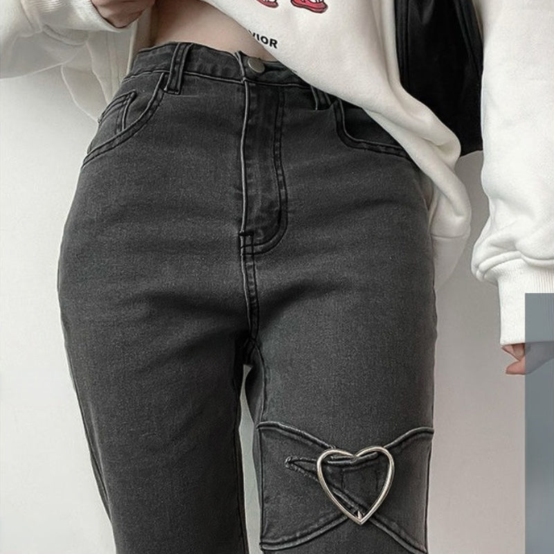 Vintage Y2K Black Denim Pants Kawaii Side