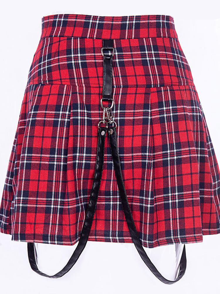 Egirl Punk Rock Plaid Straps Skirt Kawaii Side