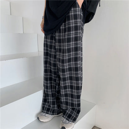 Black Plaid Wide Leg Pants Kawaii Side