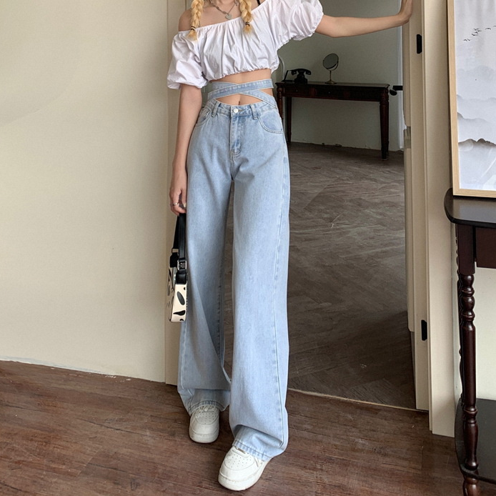 Denim Retro High Waist Pants Kawaii Side
