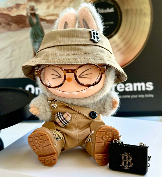 Burberry-Inspired Labubu Khaki Plaid Accent - (Labubu Not Included)