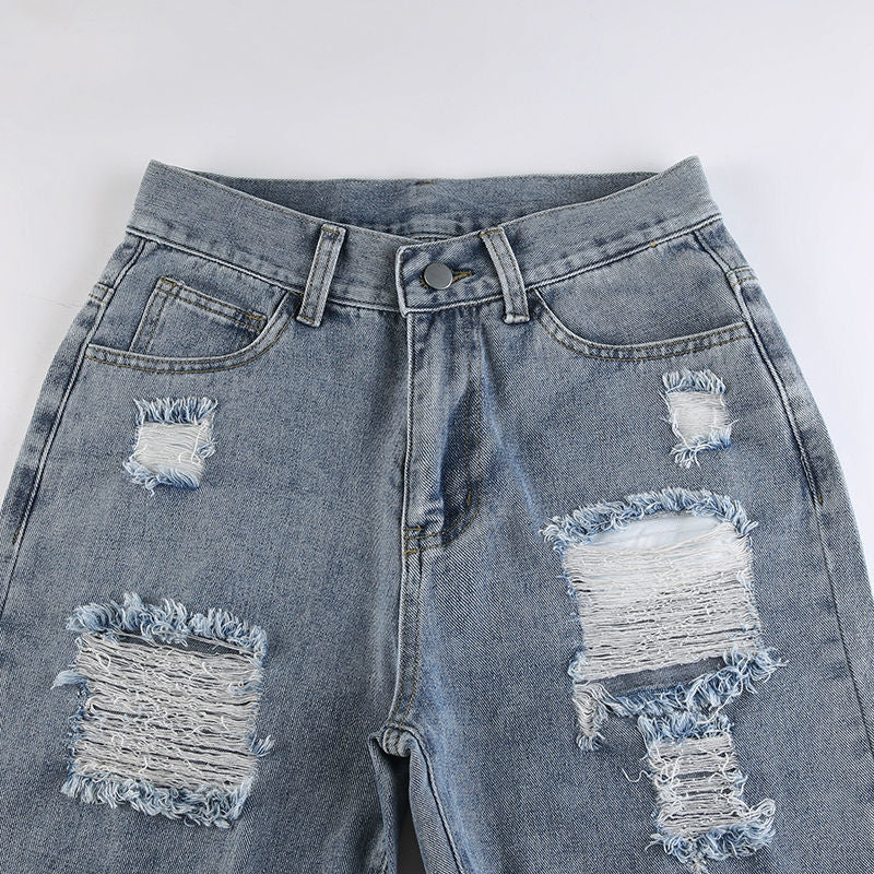 Ripped Straight Jeans Kawaii Side