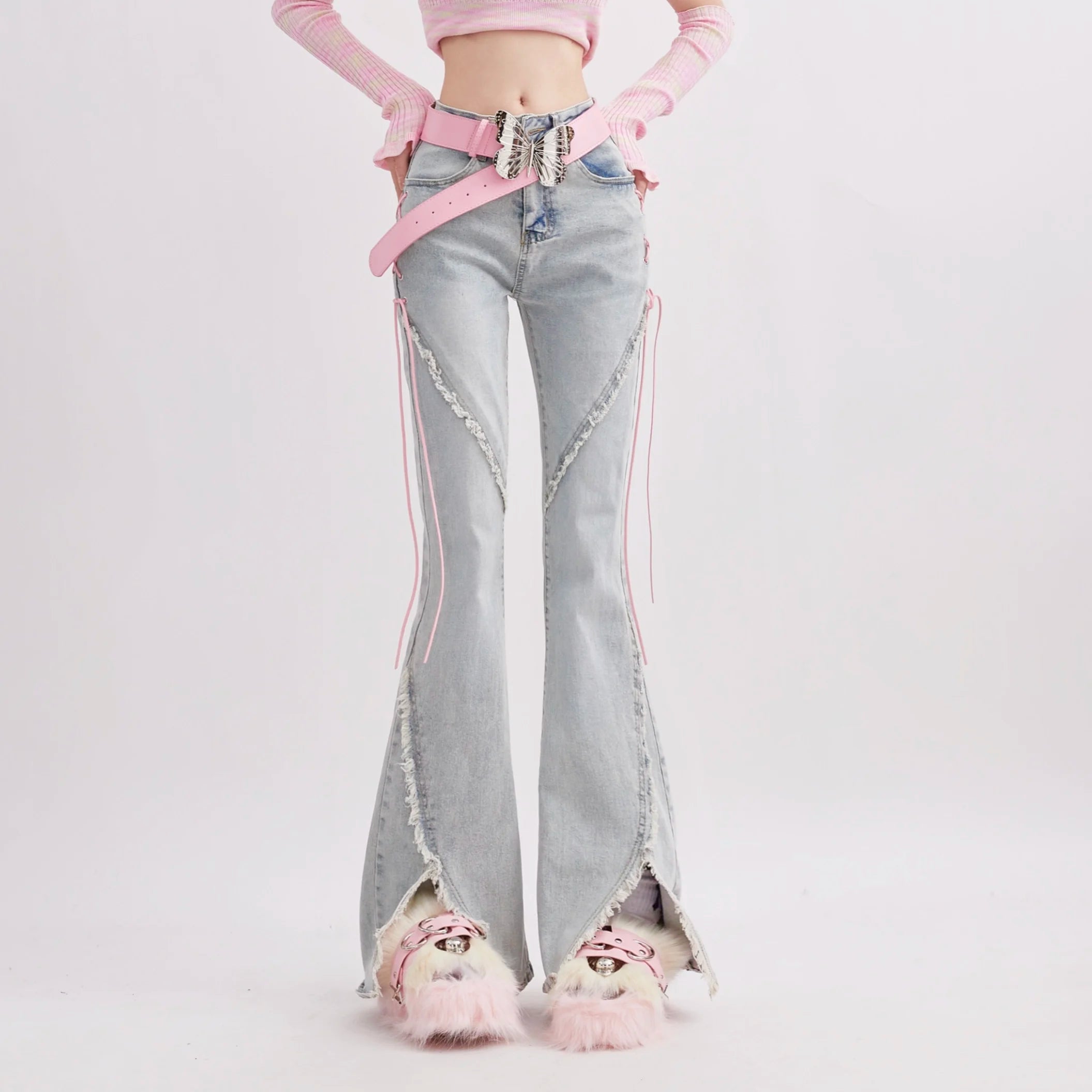 Y2K Loose Flare Jeans Kawaii Side