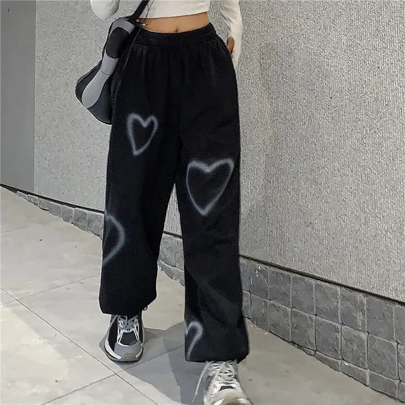 Heart Print Pants Y2k Kawaii Side