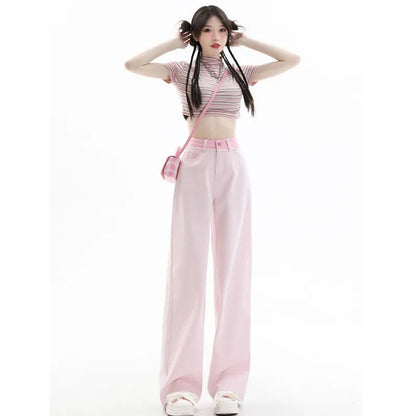 High Waist Korean Jeans Kawaii Side