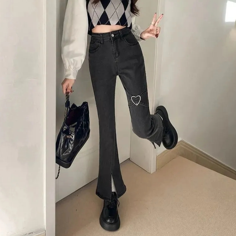 Vintage Y2K Black Denim Pants Kawaii Side