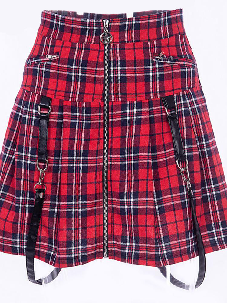 Egirl Punk Rock Plaid Straps Skirt Kawaii Side