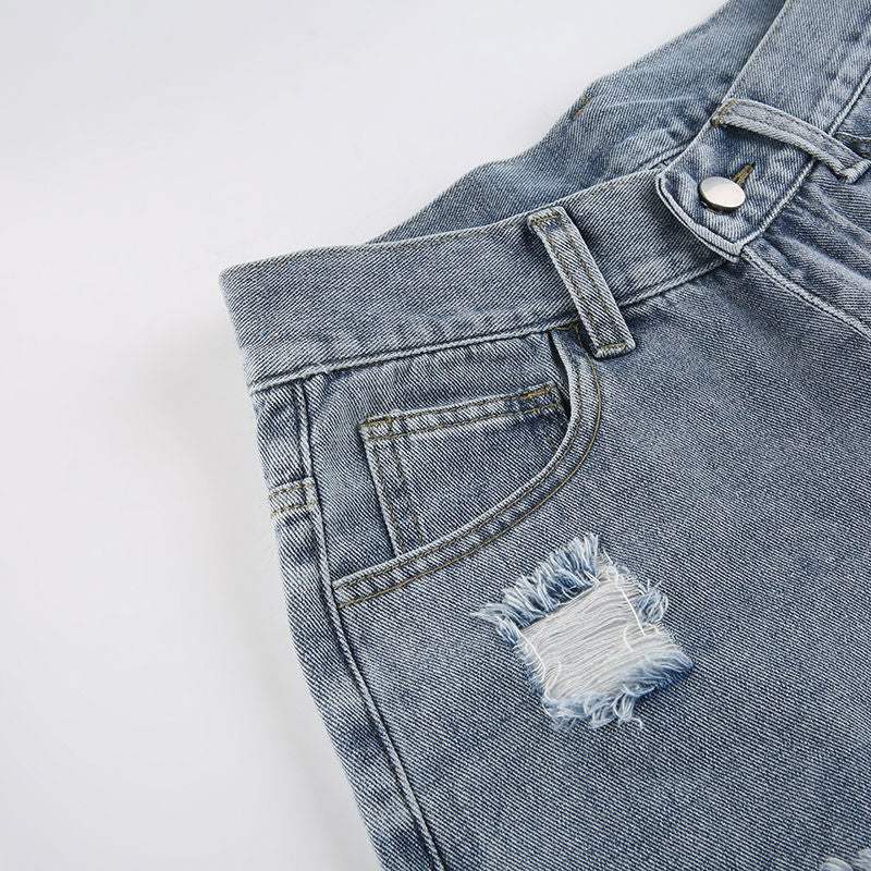 Ripped Straight Jeans Kawaii Side