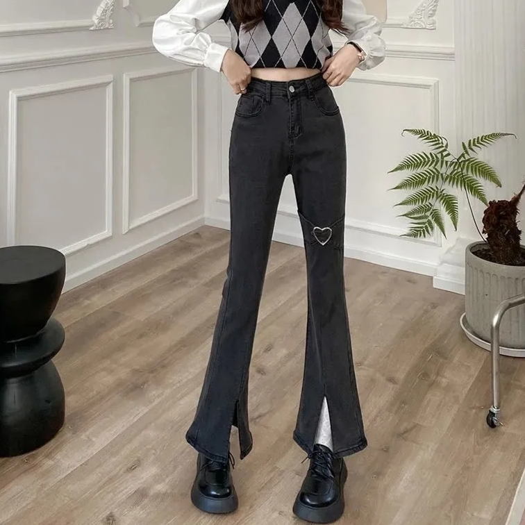 Vintage Y2K Black Denim Pants Kawaii Side