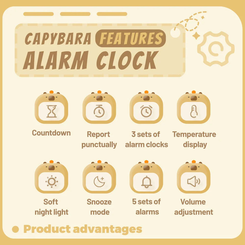 Capybara Bedside LED Digital Alarm Clock Kawaii Side