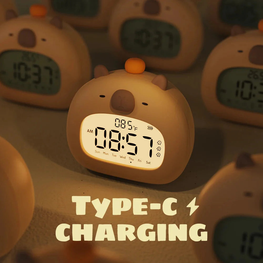 Capybara Bedside LED Digital Alarm Clock Kawaii Side