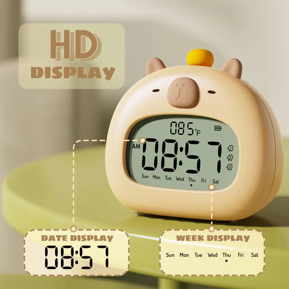 Capybara Bedside LED Digital Alarm Clock Kawaii Side
