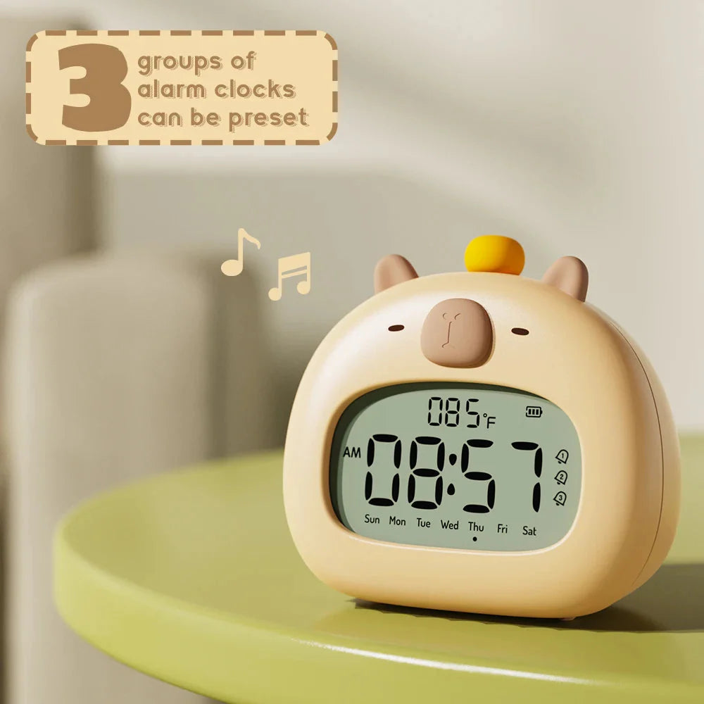 Capybara Bedside LED Digital Alarm Clock Kawaii Side