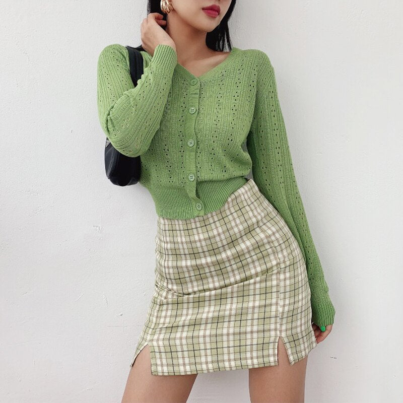 Korean Split Mini Plaid Skirt with Shorts Kawaii Side