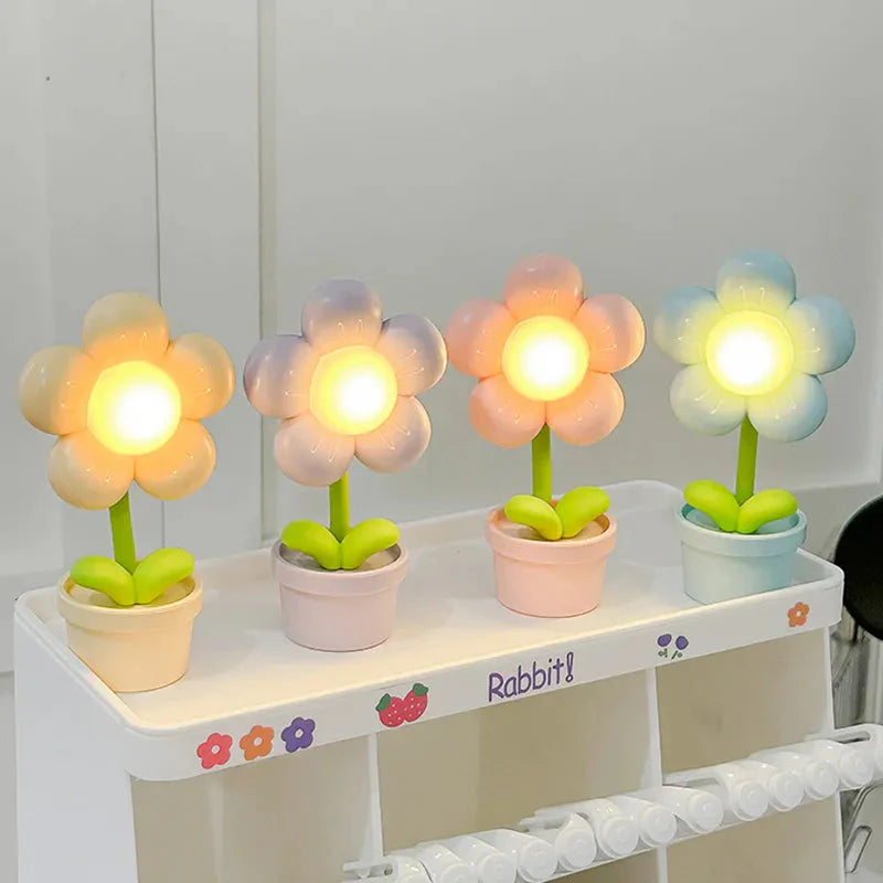 Cute Mini LED Daisy Flower Table Lamp Bedside Night Light Kawaii Side