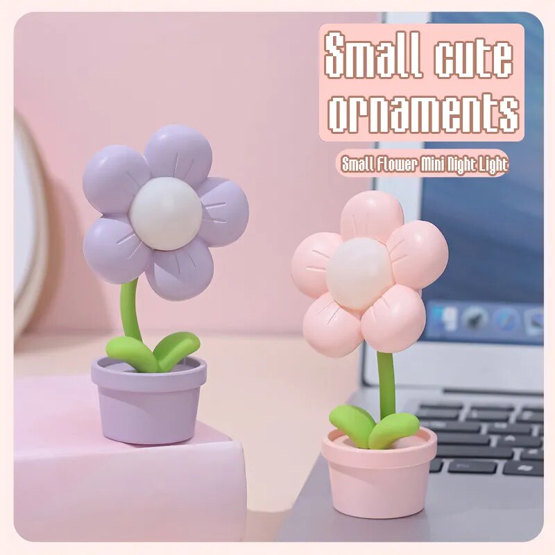 Cute Mini LED Daisy Flower Table Lamp Bedside Night Light Kawaii Side