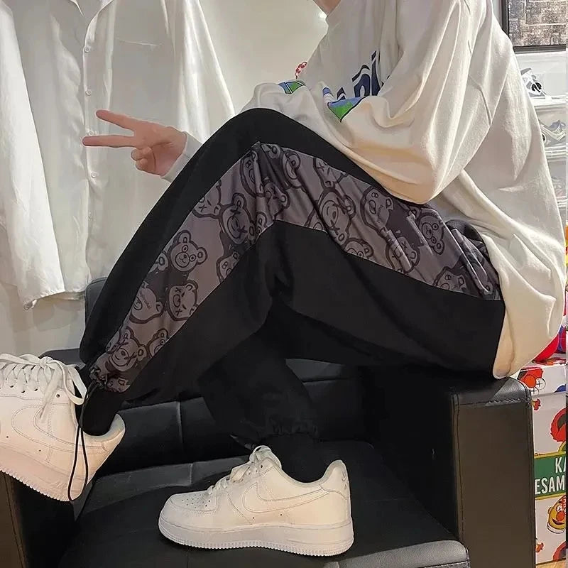 Korean Fashion Bear Print Pants Kawaii Side