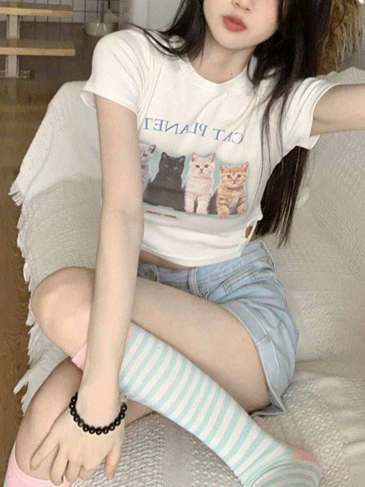 Cute Cat Friends Crop Top Kawaii Side