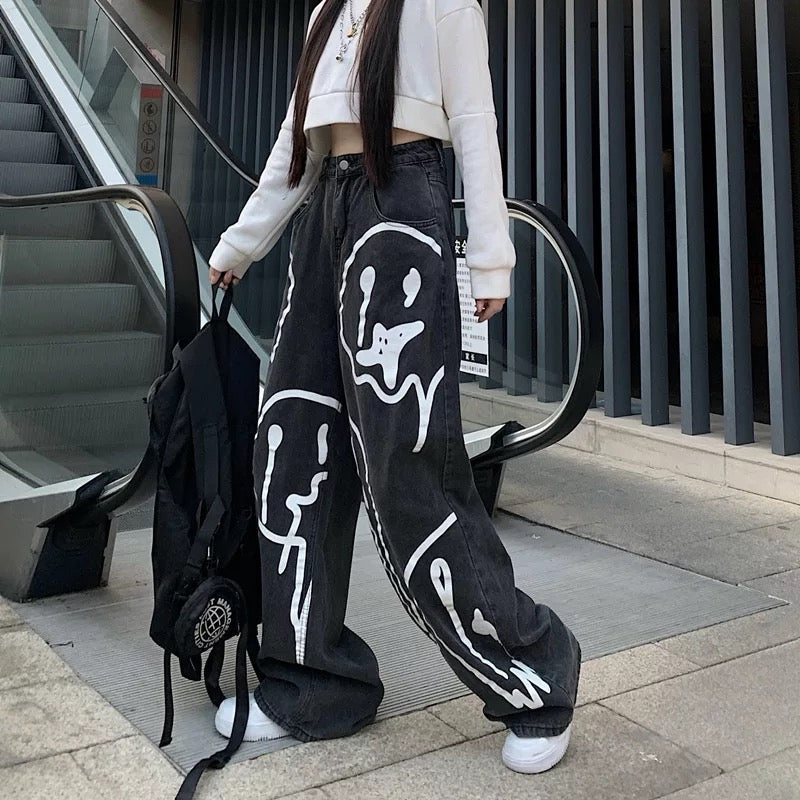 Retro Emoji Graffiti Jeans Kawaii Side