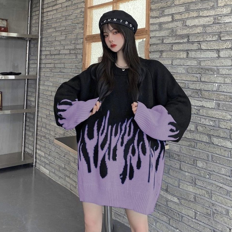 Purple Flame Sweatshirt Kawaii Side