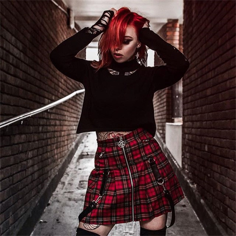 Egirl Punk Rock Plaid Straps Skirt Kawaii Side