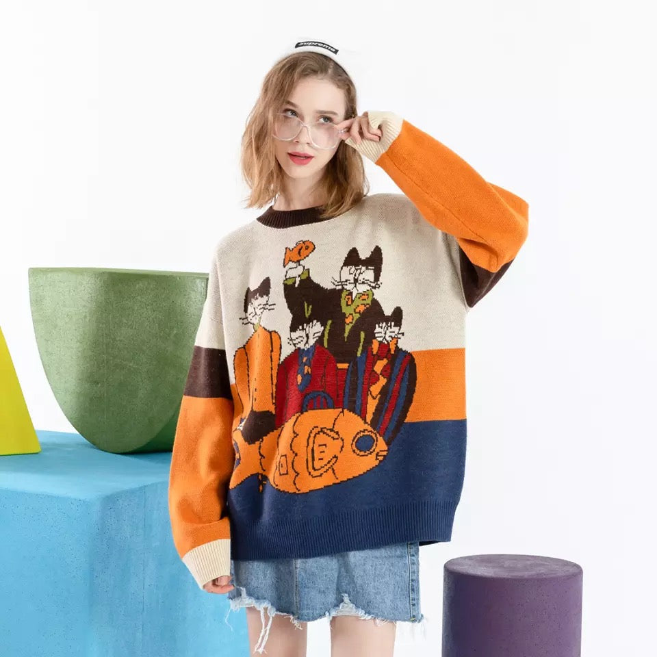 Cats Band Sweatshirt Kawaii Side