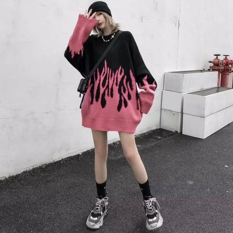 Pink Flame Sweatshirt Kawaii Side