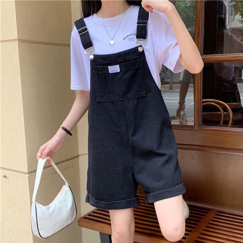 Korean Style Denim Overalls Kawaii Side