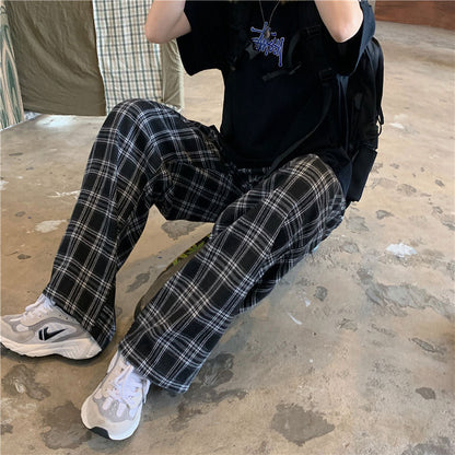Black Plaid Wide Leg Pants Kawaii Side