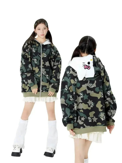 'Wild Kitty' Kawaii Kitty Face Zipped Oversized  Hoodie