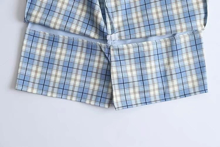 Korean Split Mini Plaid Skirt with Shorts Kawaii Side