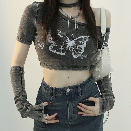 Fairy Grunge Butterfly Crop Top Kawaii Side