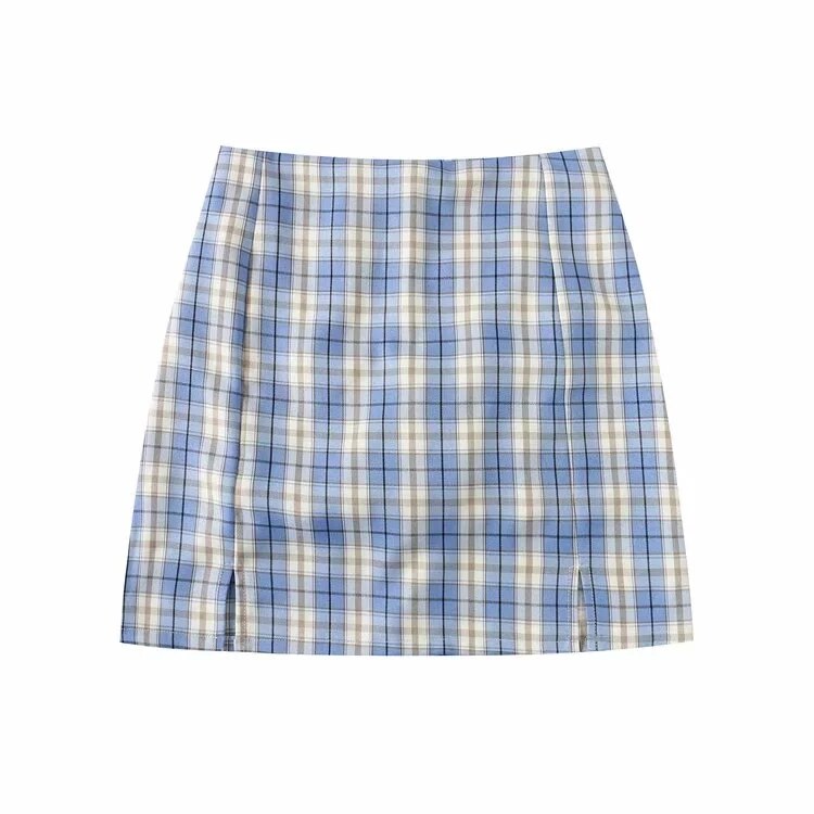 Korean Split Mini Plaid Skirt with Shorts Kawaii Side