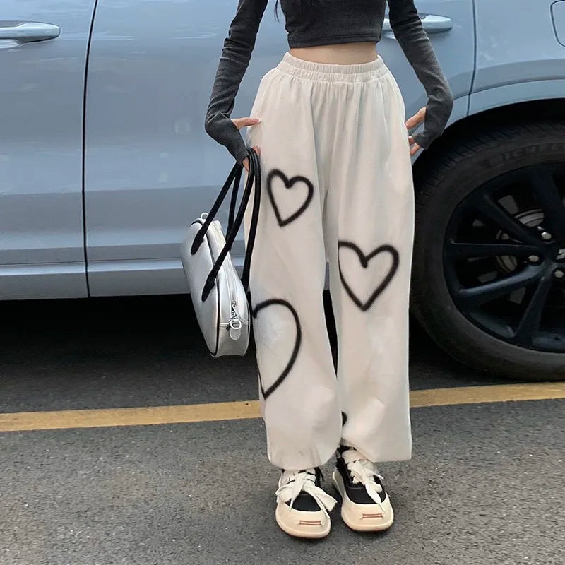 Heart Print Pants Y2k Kawaii Side