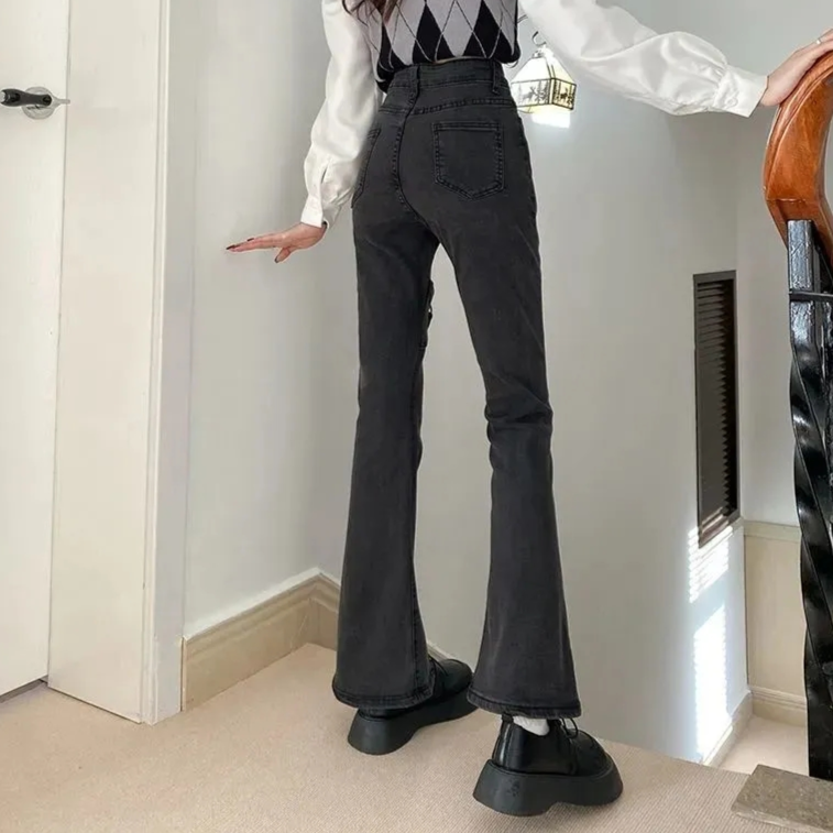 Vintage Y2K Black Denim Pants Kawaii Side