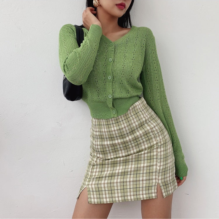 Korean Split Mini Plaid Skirt with Shorts Kawaii Side