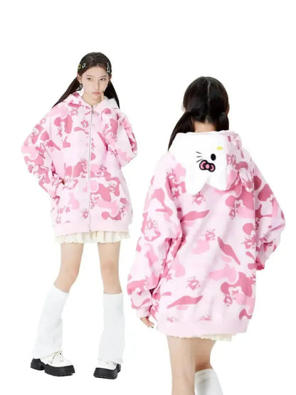 'Wild Kitty' Kawaii Kitty Face Zipped Oversized  Hoodie