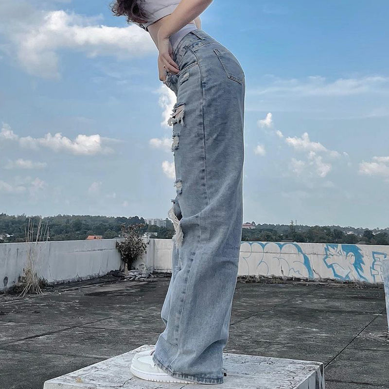 Ripped Straight Jeans Kawaii Side