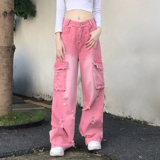 High Waist Wide Jeans Kawaii Side