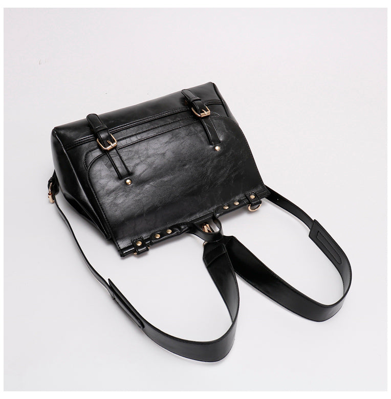 Retro Chic Brown Black Leather School College Satchel Bag Kawaii Side