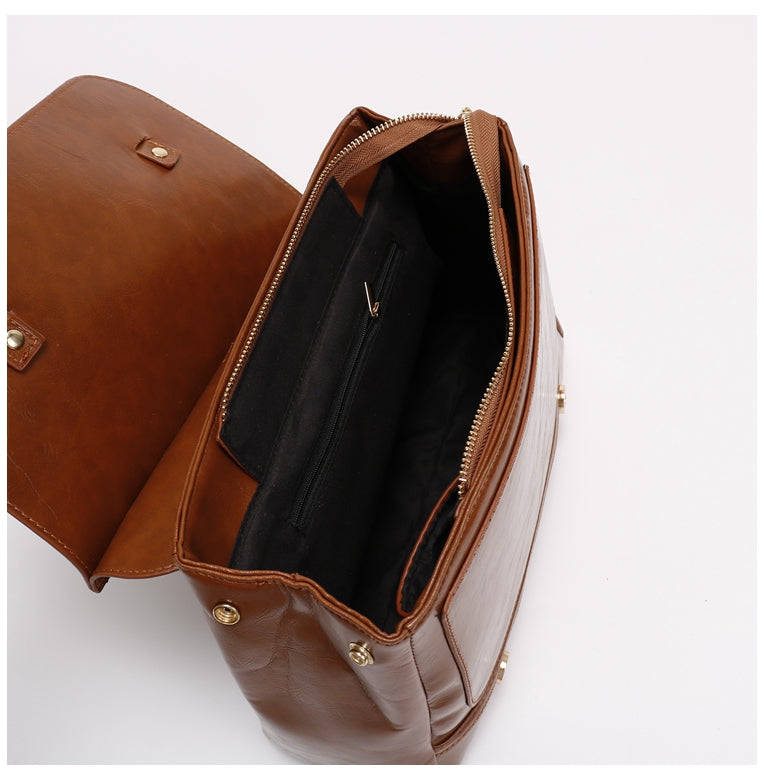 Retro Chic Brown Black Leather School College Satchel Bag Kawaii Side