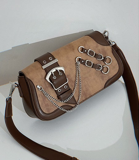 Retro Grunge Industrial Brown Leather Strap Shoulder Bag Kawaii Side
