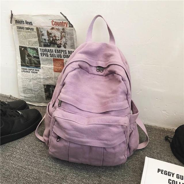 Front Pocket Small Canvas Backpack Kawaii Side