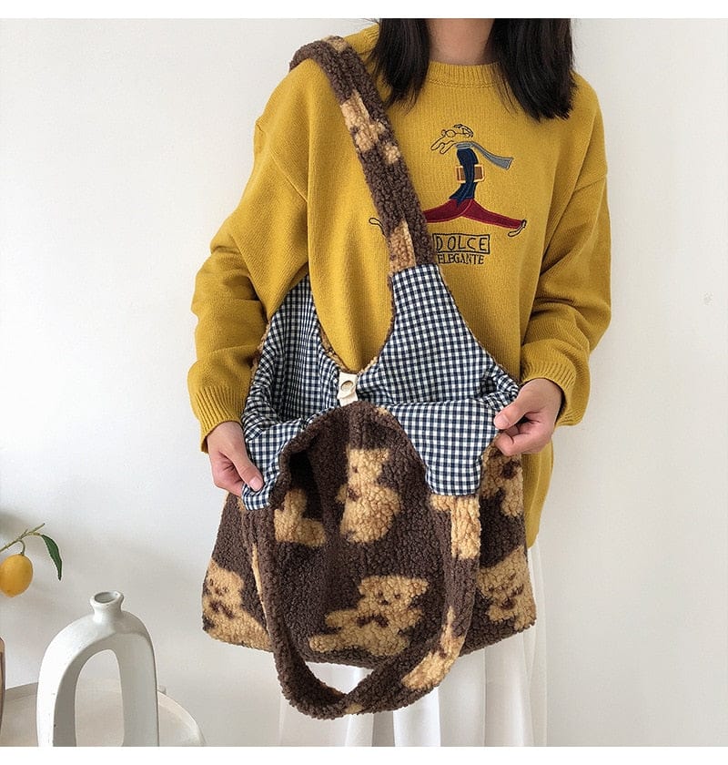 Kawaii Bear Cozy Shopping Tote Bag Kawaii Side