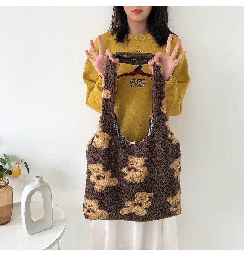 Kawaii Bear Cozy Shopping Tote Bag Kawaii Side