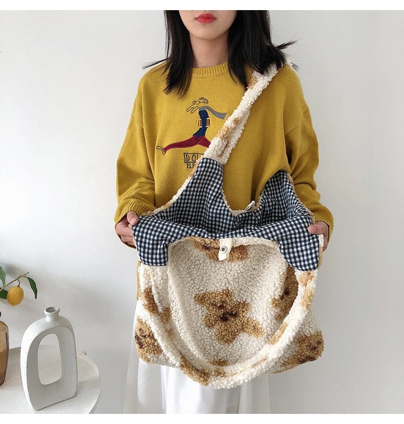 Kawaii Bear Cozy Shopping Tote Bag Kawaii Side