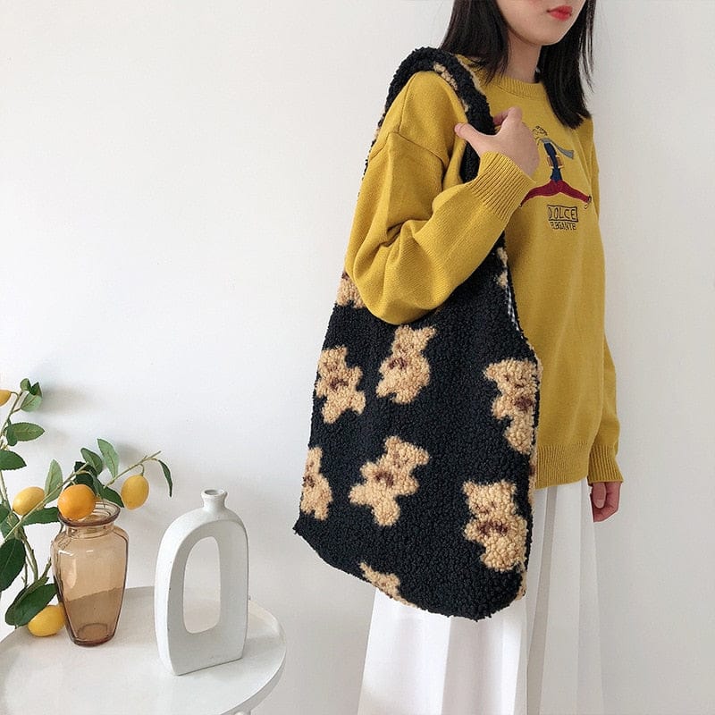Kawaii Bear Cozy Shopping Tote Bag Kawaii Side