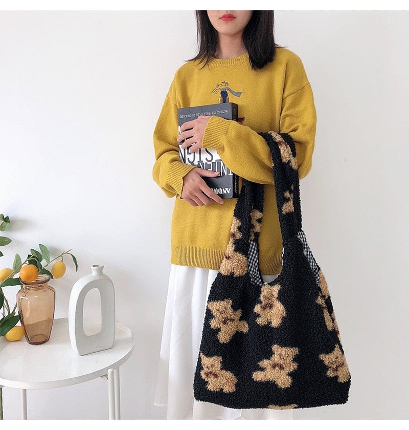 Kawaii Bear Cozy Shopping Tote Bag Kawaii Side